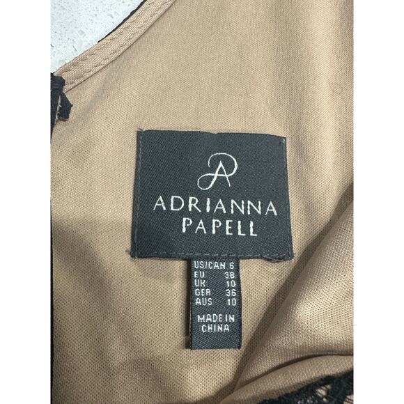 Adrianna Papell Dress Lace Black Nude Tiered 3/4 Sleeves 6 Elegant Event Party - Picture 2 of 12